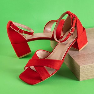 Czerwone damskie sandały na niskim kwadratowym słupku Cefernia - Obuwie