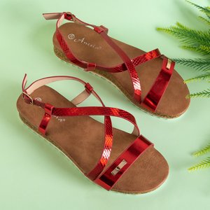 Czerwone sandały damskie na niskim koturnie Oprah - Obuwie 