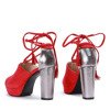 Czerwone sandały na słupku z wycięciem i wiązaniem Shirley - Obuwie