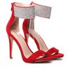 Czerwone sandały na szpilce ze zdobionym paseczkiem Raquel- Obuwie