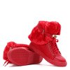 Czerwone sneakersy z futerkiem na krytym koturnie LU BOO- Obuwie