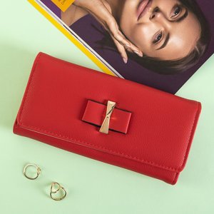 Czerwony duży damski portfel z kokardką - Akcesoria