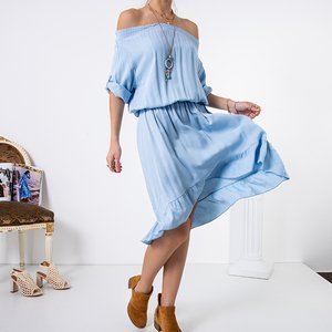 Damska asymetryczna sukienka a'la hiszpanka w błękitnym kolorze - Odzież