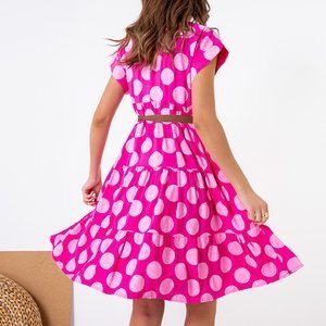 Damska różowa sukienka w grochy - Odzież