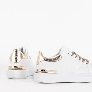 Damskie buty sportowe w kolorze ecru ze złotymi wstawkami Shraiv - Obuwie