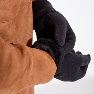 Damskie czarne rękawiczki z pomponem - Akcesoria