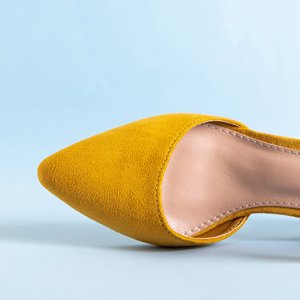 Damskie czółenka na słupku w kolorze musztardowym Lux - Obuwie