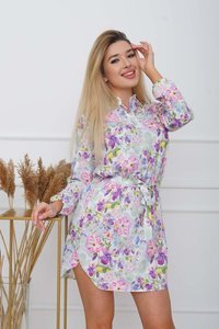 Fioletowa damska sukienka w kwiaty - Odzież