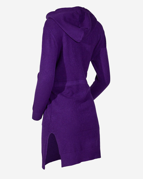 Fioletowa damska tunika swetrowa z kapturem- Odzież