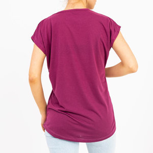 Fioletowy damski t-shirt ze złotym nadrukiem - Odzież