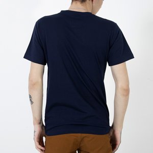 Granatowa bawełniana koszulka męska z napisem - Odzież