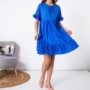 Granatowa damska sukienka mini w groszki - Odzież