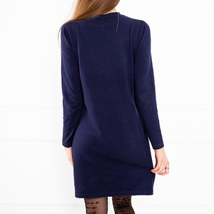 Granatowa sweterkowa cienka sukienka mini - Odzież