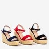 Granatowe sandały na koturnie Idessa - Obuwie