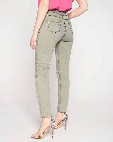 Khaki jeansy damskie typu rurki- Odzież