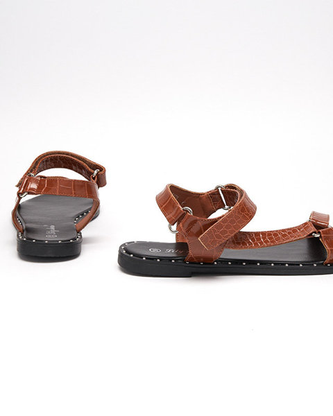 Lakierowane brązowe sandały damskie Sasjo- Obuwie