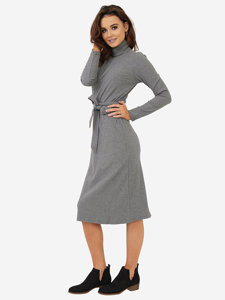 Midi szara sweterkowa sukienka z golfem - Odzież