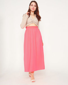 Neonowa różowa damska plisowana spódnica o długości midi - Odzież