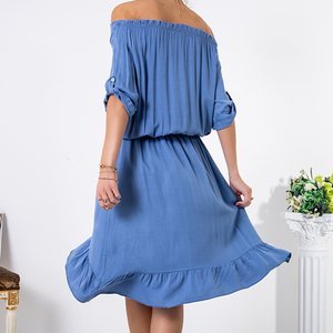 Niebieska damska asymetryczna sukienka a'la hiszpanka  - Odzież