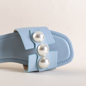 Niebieskie damskie klapki z perełkami Teonilla - Obuwie