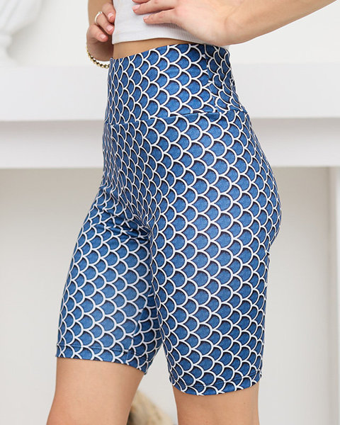 Niebieskie damskie legginsy kolarki z printem- Odzież