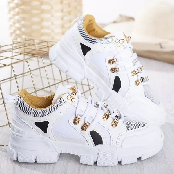 OUTLET Białe sneakersy damskie na grubej podeszwie Olyssotia - Obuwie