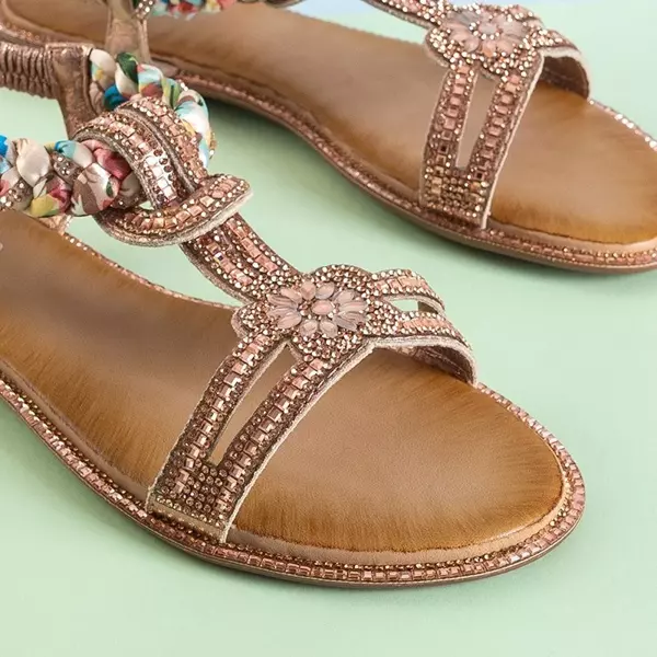 OUTLET Damskie sandały z cyrkoniami w kolorze różowe złoto Eiluna - Obuwie