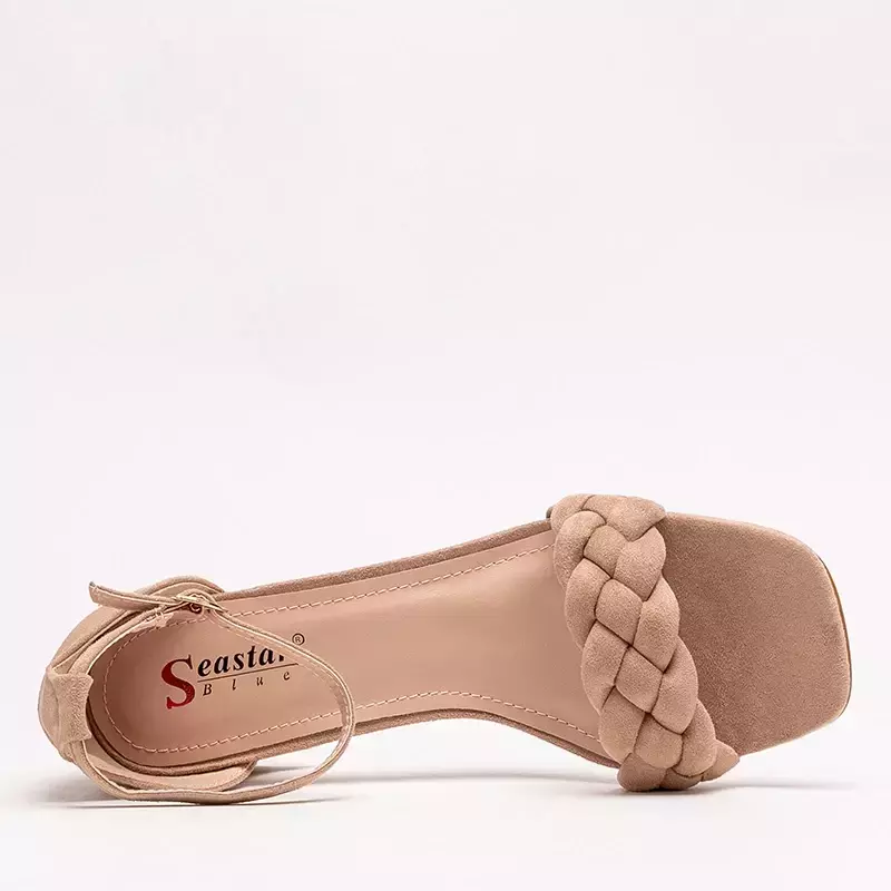 OUTLET Jasnobrązowe damskie sandały ze zdobionym paseczkiem Venesi - Obuwie