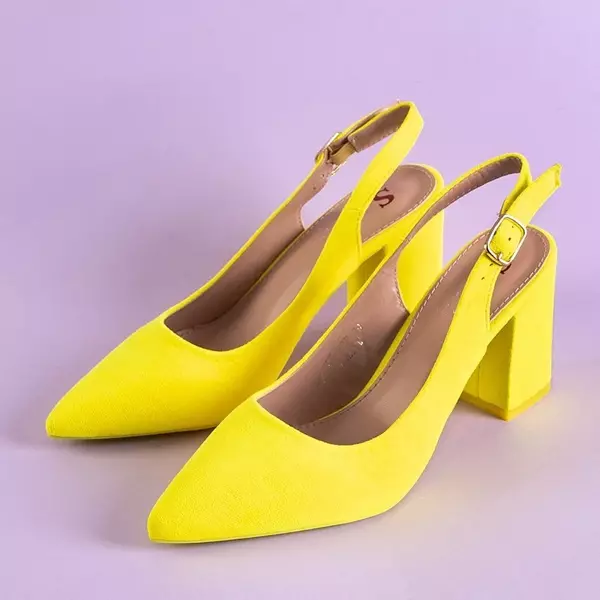 OUTLET Neonowe żółte damskie sandały na wysokim obcasie Dolores - Obuwie