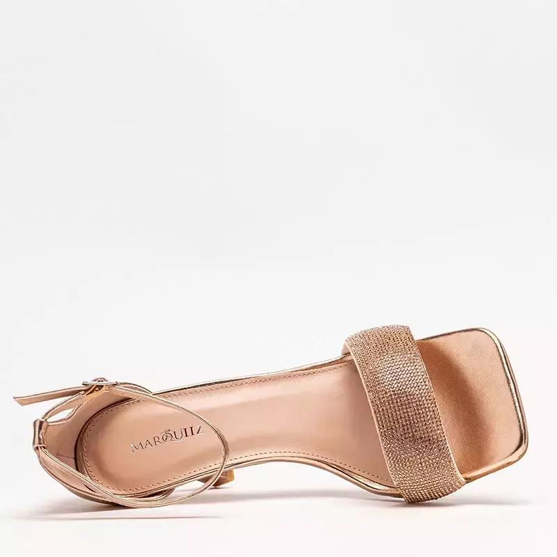 OUTLET Różowo- złote damskie sandały na szpilce Enedi - Obuwie