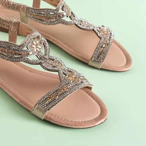 OUTLET Złote damskie sandały z cyrkoniami Sicylia - Obuwie
