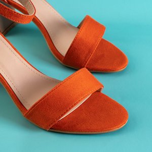 Pomarańczowe damskie sandały na wysokim obcasie Maniza - Obuwie