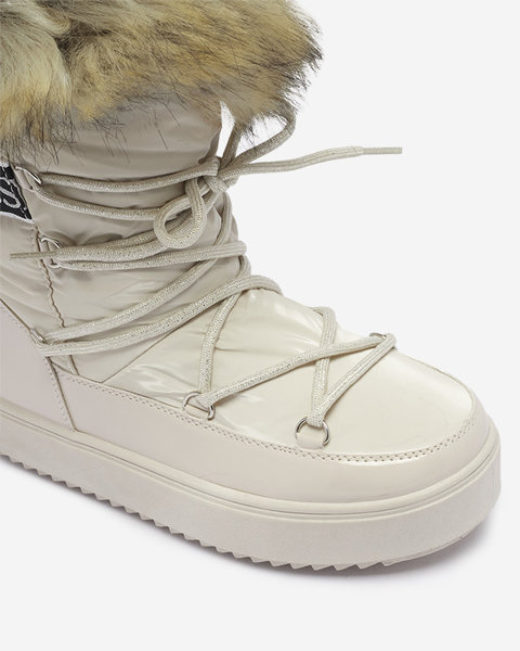 Royalfashion Beżowe damskie wsuwane buty a'la śniegowce z futerkiem Lilitsa