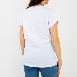 Royalfashion Biały damski t-shirt z kolorowym nadrukiem i brokatem PLUS SIZE