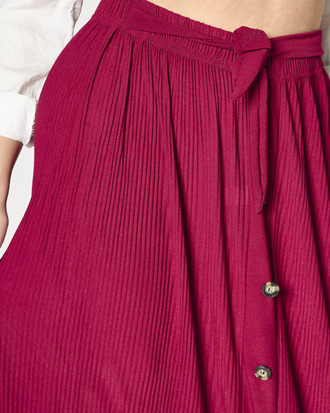 Royalfashion Bordowa damska plisowana maxi spódnica z guzikami