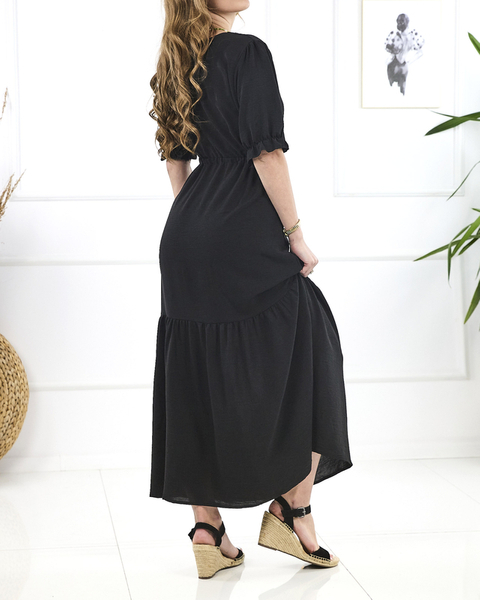 Royalfashion Czarna damska sukienka maxi z wiązaniem w talii