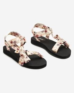 Royalfashion Czarne sandały damskie z beżowymi paseczkami w kwiatki Lilien