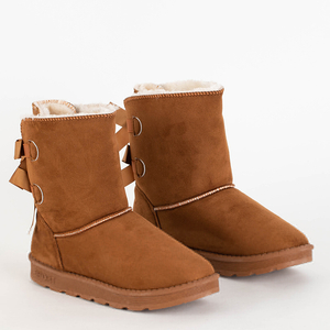 Royalfashion Damskie buty a'la śniegowce z kokardkami w kolorze camel Olikata