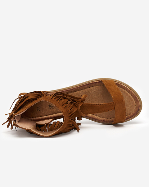 Royalfashion Damskie sandałki z frędzelkami w kolorze camelowym Clov