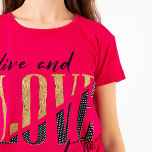 Royalfashion Fuksjowy damski t-shirt z napisami zdobiony brokatem i cyrkoniami