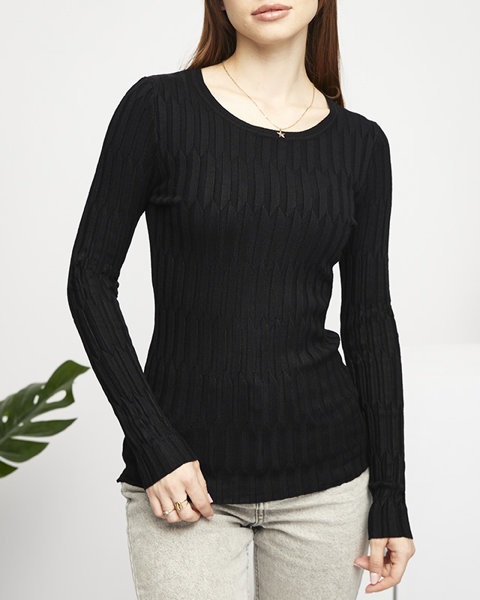 Royalfashion Prążkowany sweter damski w kolorze czarnym