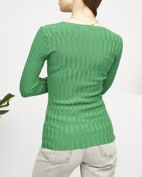 Royalfashion Prążkowany sweter damski w kolorze zielonym