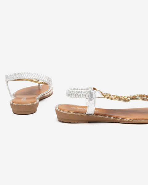 Royalfashion Srebrne damskie sandały ze żmijką Sijet