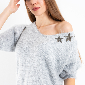 Royalfashion Szary sweter z gwiazdkami
