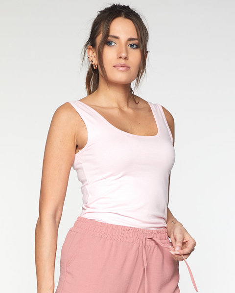 Różowa damska jednolita koszulka na ramiączkach - Odzież
