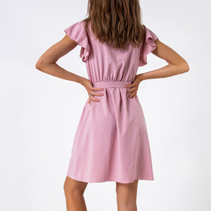 Różowa damska sukienka mini z wiązaniem - Odzież
