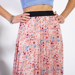 Różowa długa spódnica plisowana w kwiaty - Odzież