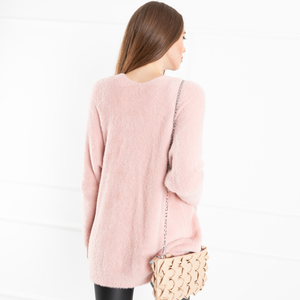 Różowy damski miękki sweter narzutka - Odzież