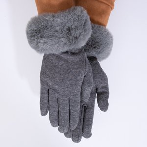 Szare damskie rękawiczki z miękkim wykończeniem - Akcesoria