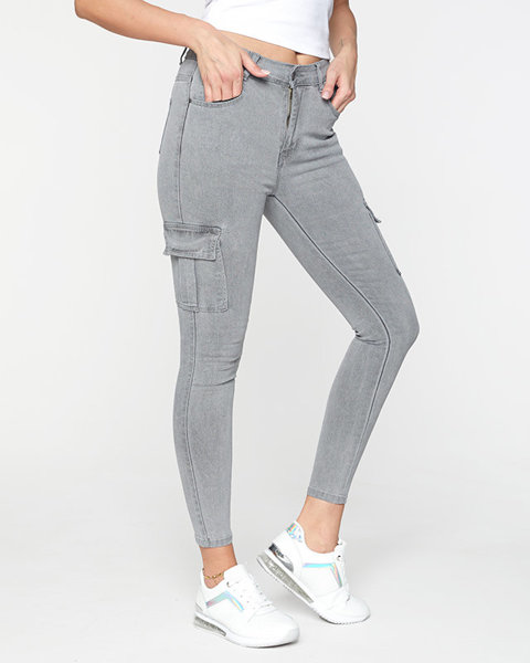 Szare jeansy damskie rurki typu bojówki- Odzież